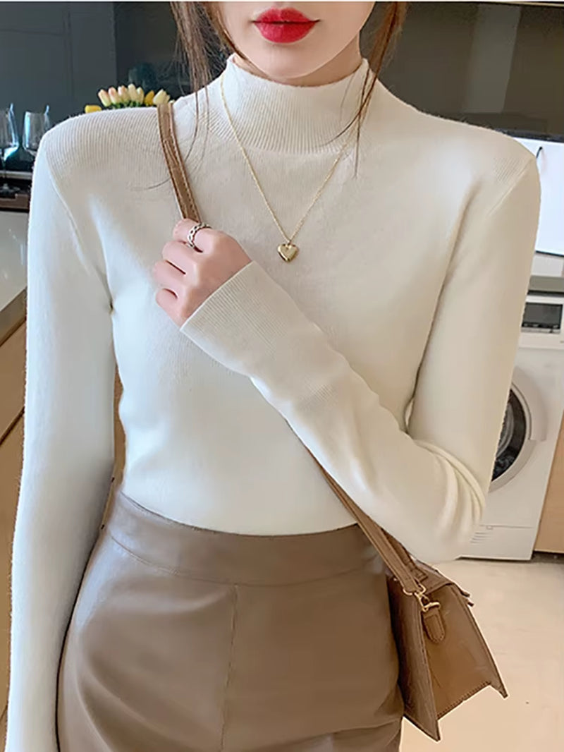 Turtleneck Sweater Women Fashion 2024 New Stretch Tops Women Knitted Pullovers Long Sleeve Bottoming Knitted Sweater