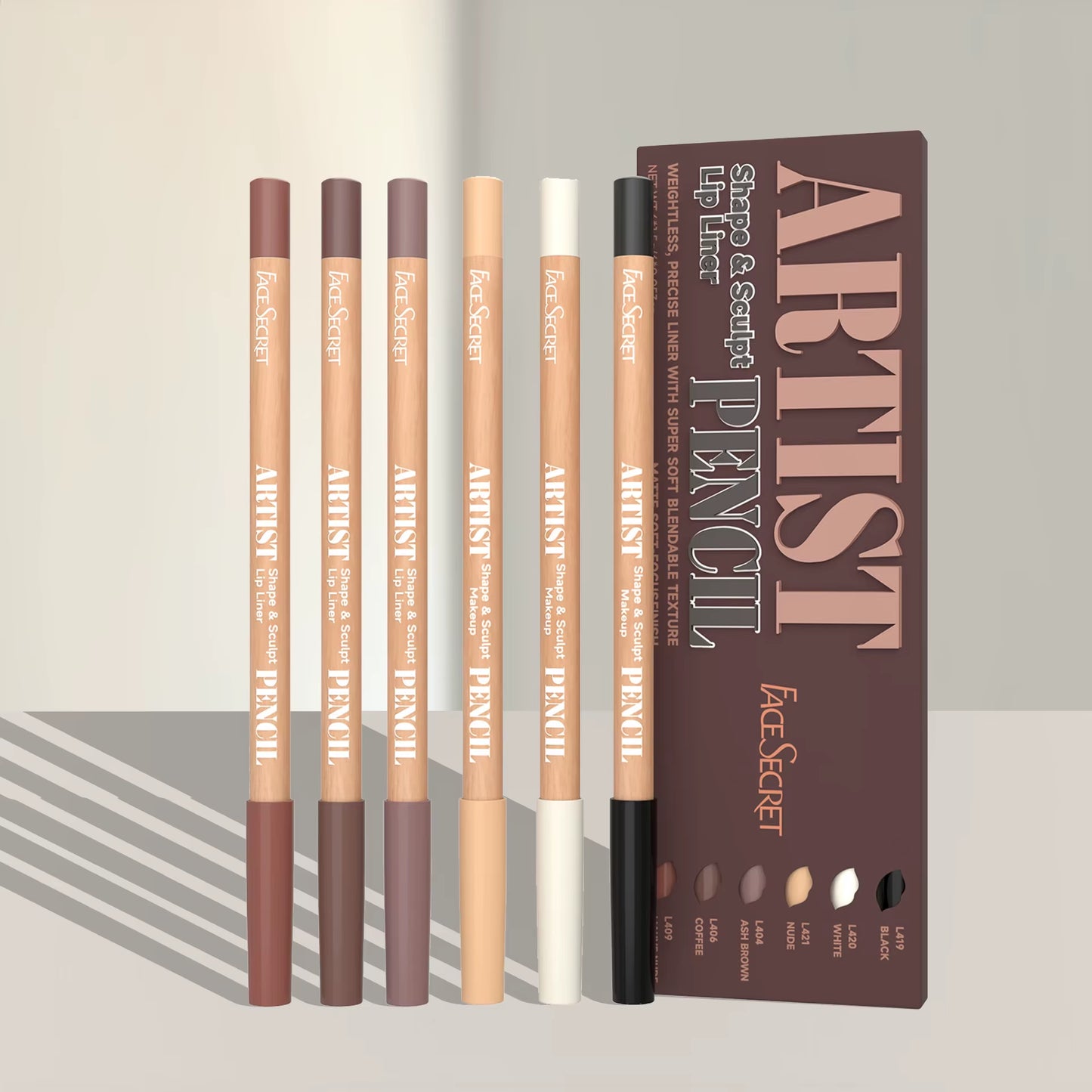 Face Secret Artist Shape Sculpt Lip Liner Pencil Set, Weightless Precise Liner with Super Soft Blendable Texture Matte Soft