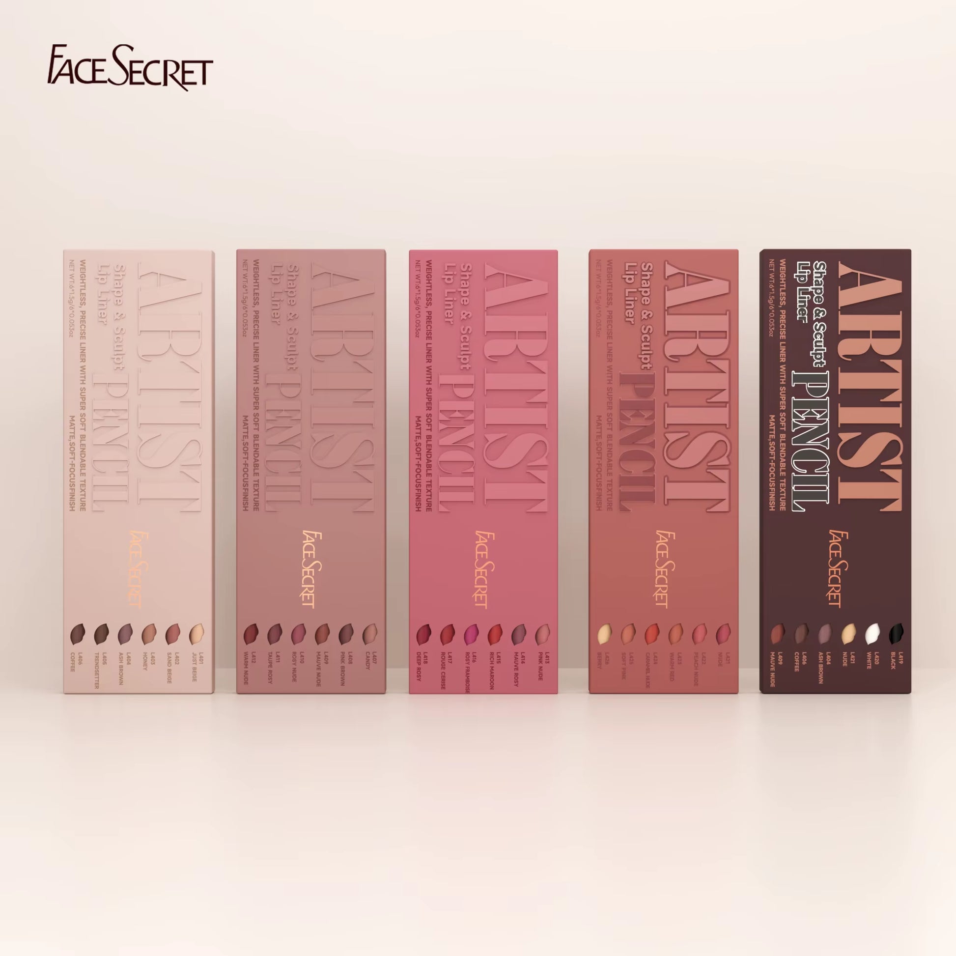 Face Secret Artist Shape Sculpt Lip Liner Pencil Set, Weightless Precise Liner with Super Soft Blendable Texture Matte Soft